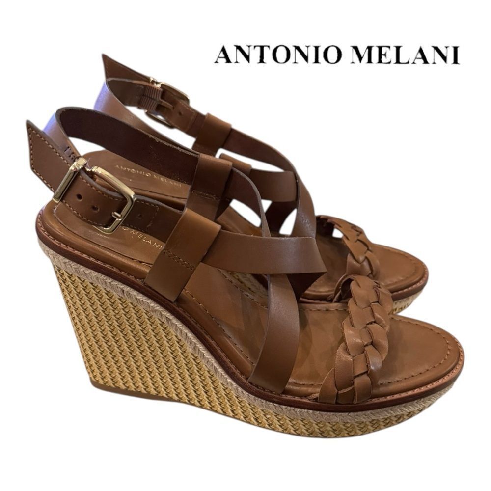 Antonio Melani Women’s Brown Leather Woven Wedge Sandals 9.5